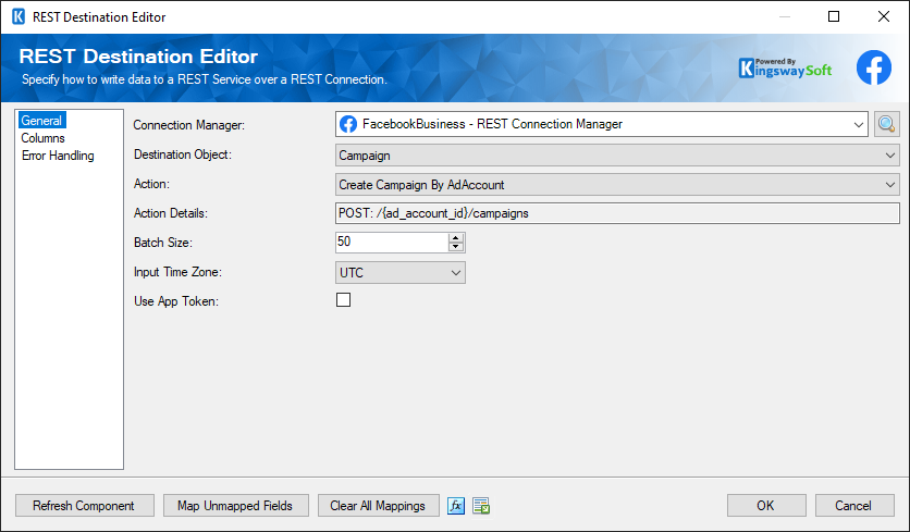 SSIS REST Facebook Business Destination